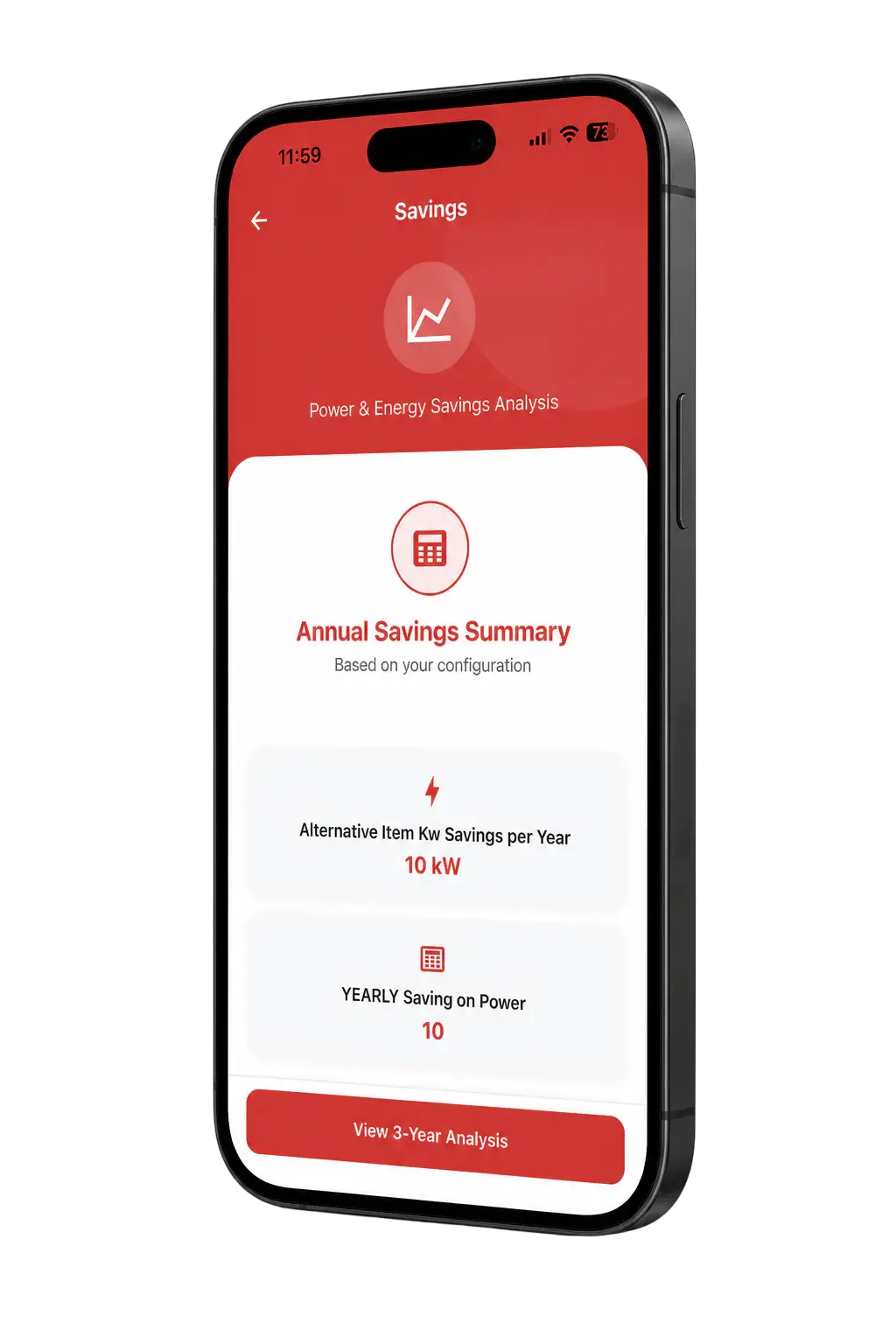 Annual energy savings summary screen
